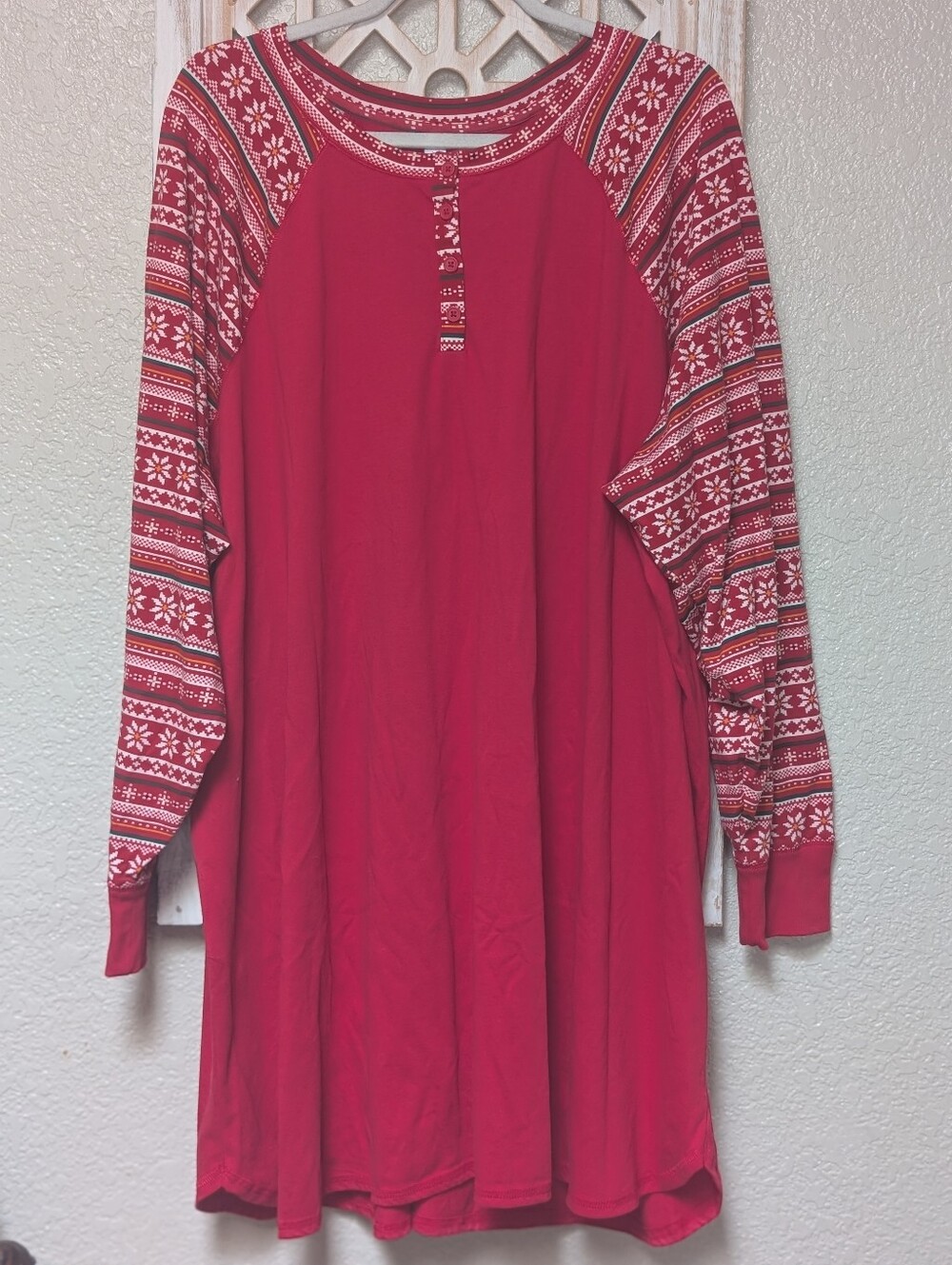 Sleep by Cacique size 26/28 3X long sleep shirt Christmas snowflake holiday red